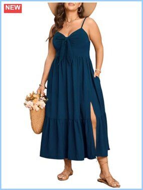Plus Size Summer Maxi Dress Smocked Spaghetti Strap Beach Sundress